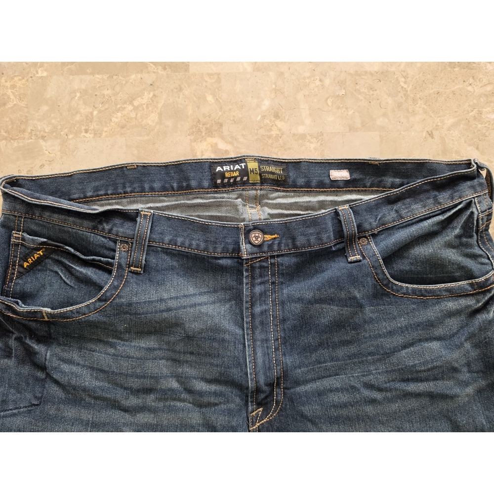 Ariat Rebar M5 Jeansβ Straight Leg Outdoor Cowboy Workwear Blue Denim Mens 44/30 - Picture 14 of 16